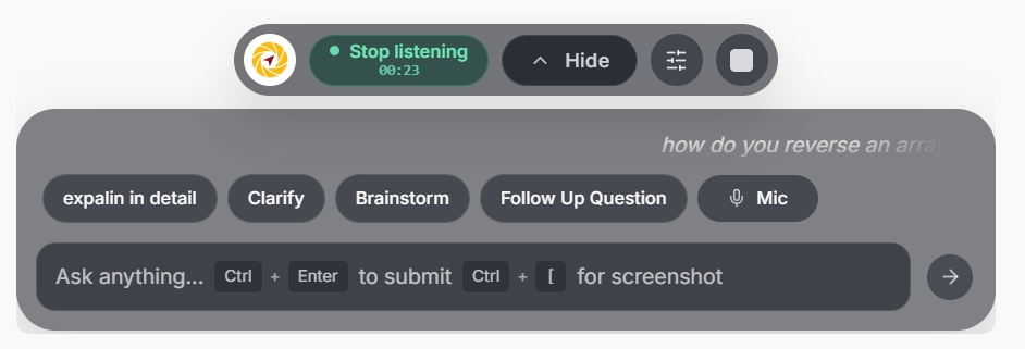 Listening mode with rolling transcript