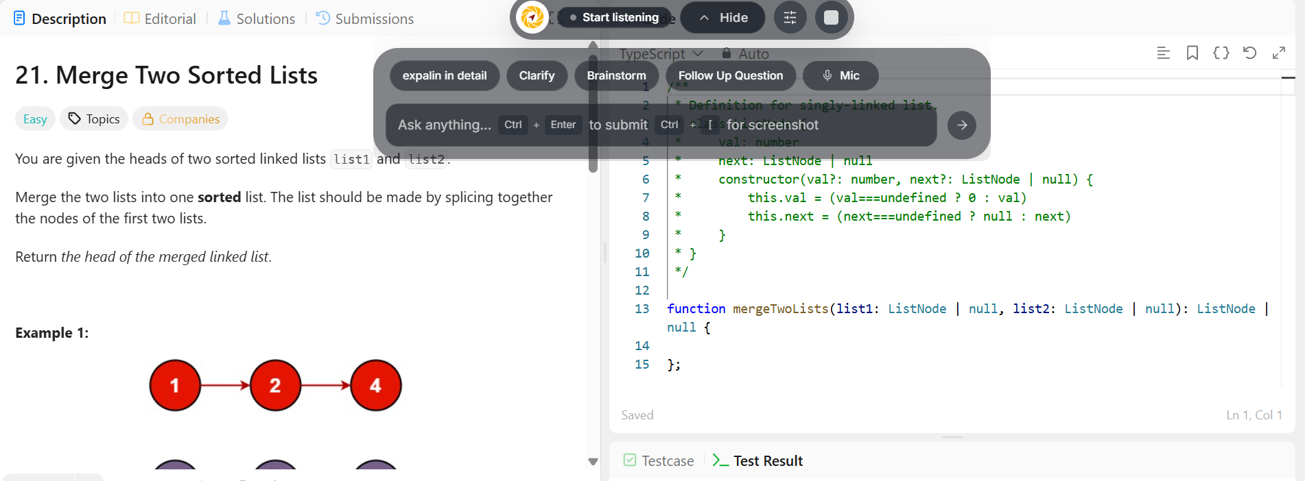 Cluegent overlay above coding problem before screenshot capture