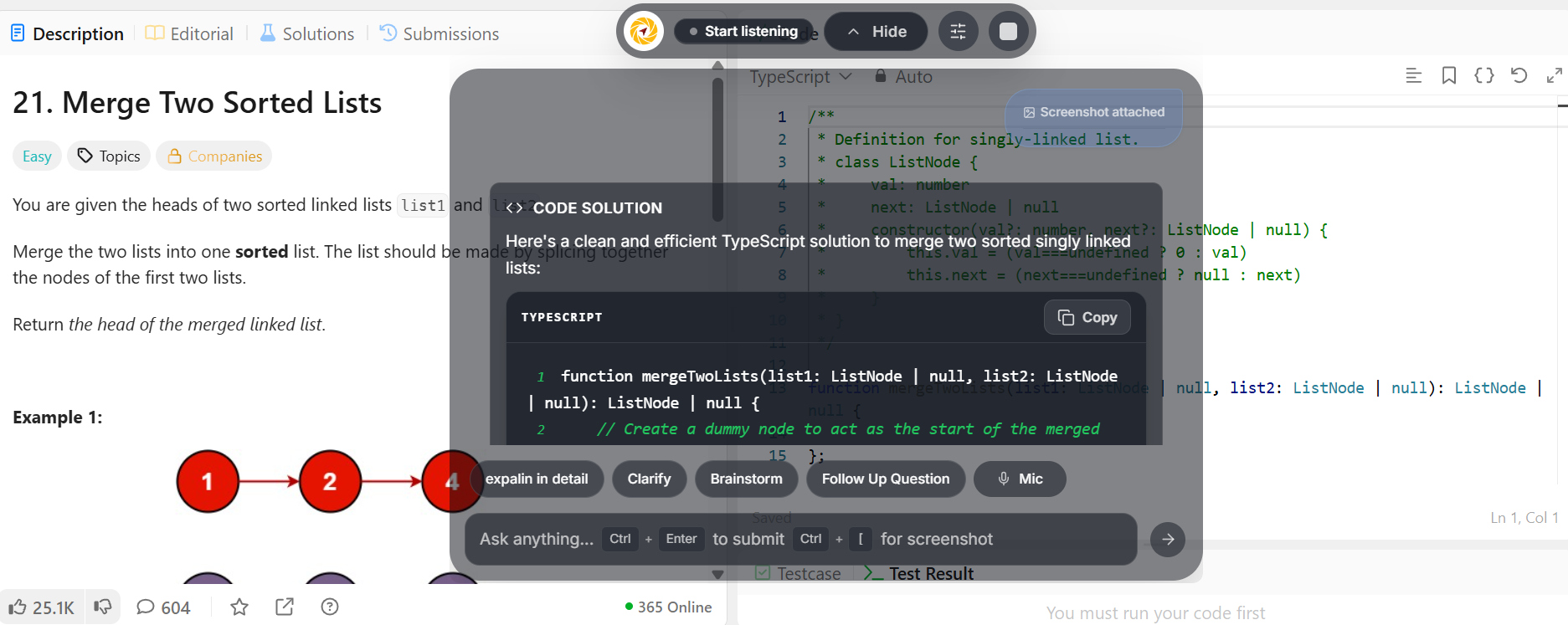 Screenshot attached and AI coding solution shown